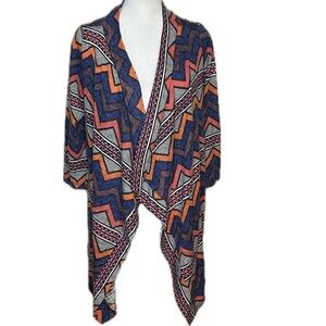 Flamingo Urban Multicolor Chevron Open Front Cardigan Sweater Wrap - Size Small